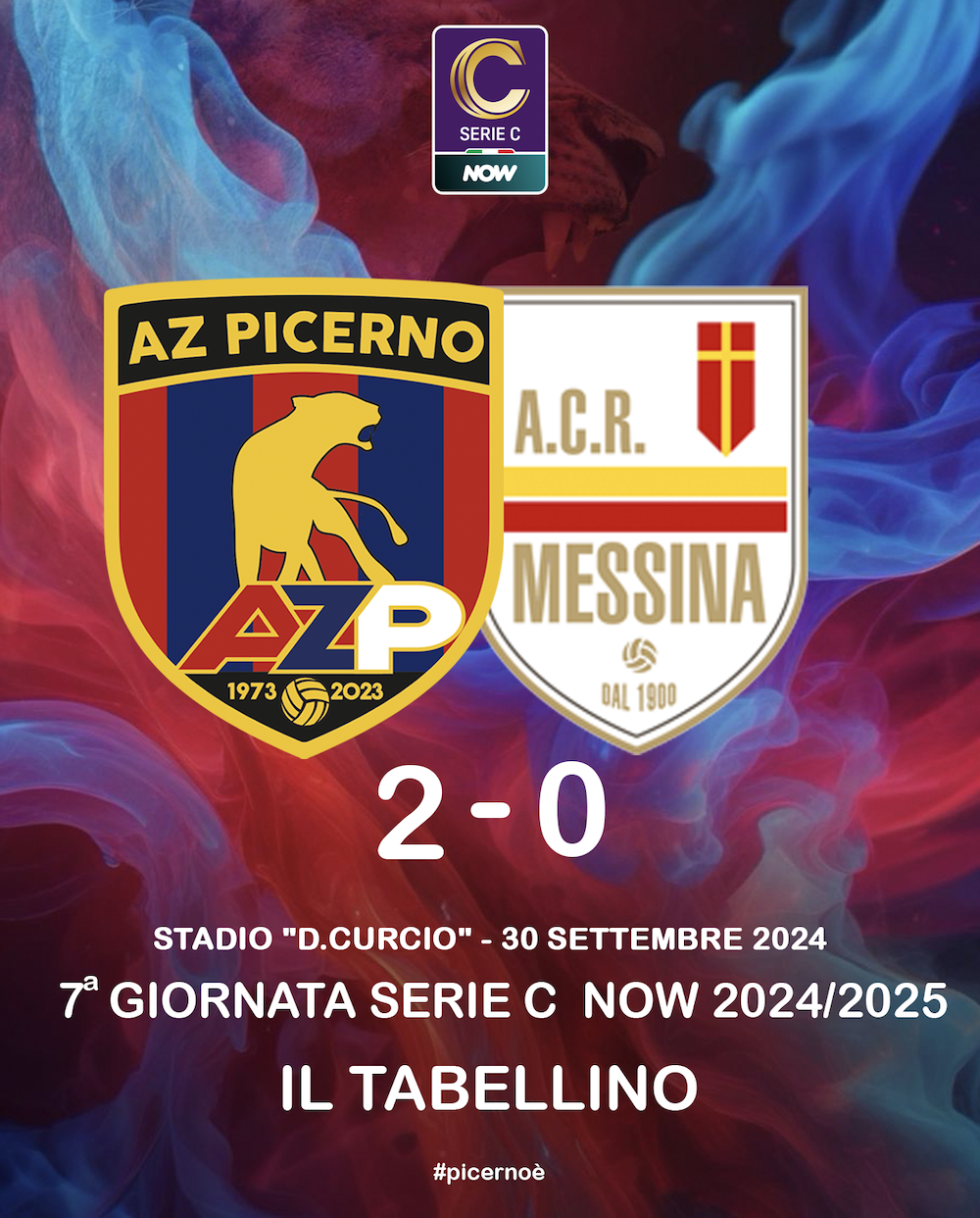 Scopri di più sull'articolo AZ PICERNO – MESSINA: 2-0 | IL TABELLINO